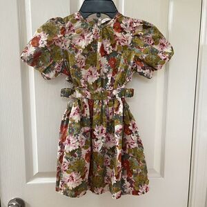 Gingersnaps Floral Side Cut-Out Dress with Bubble Sleeves Cotton Girls Size 8